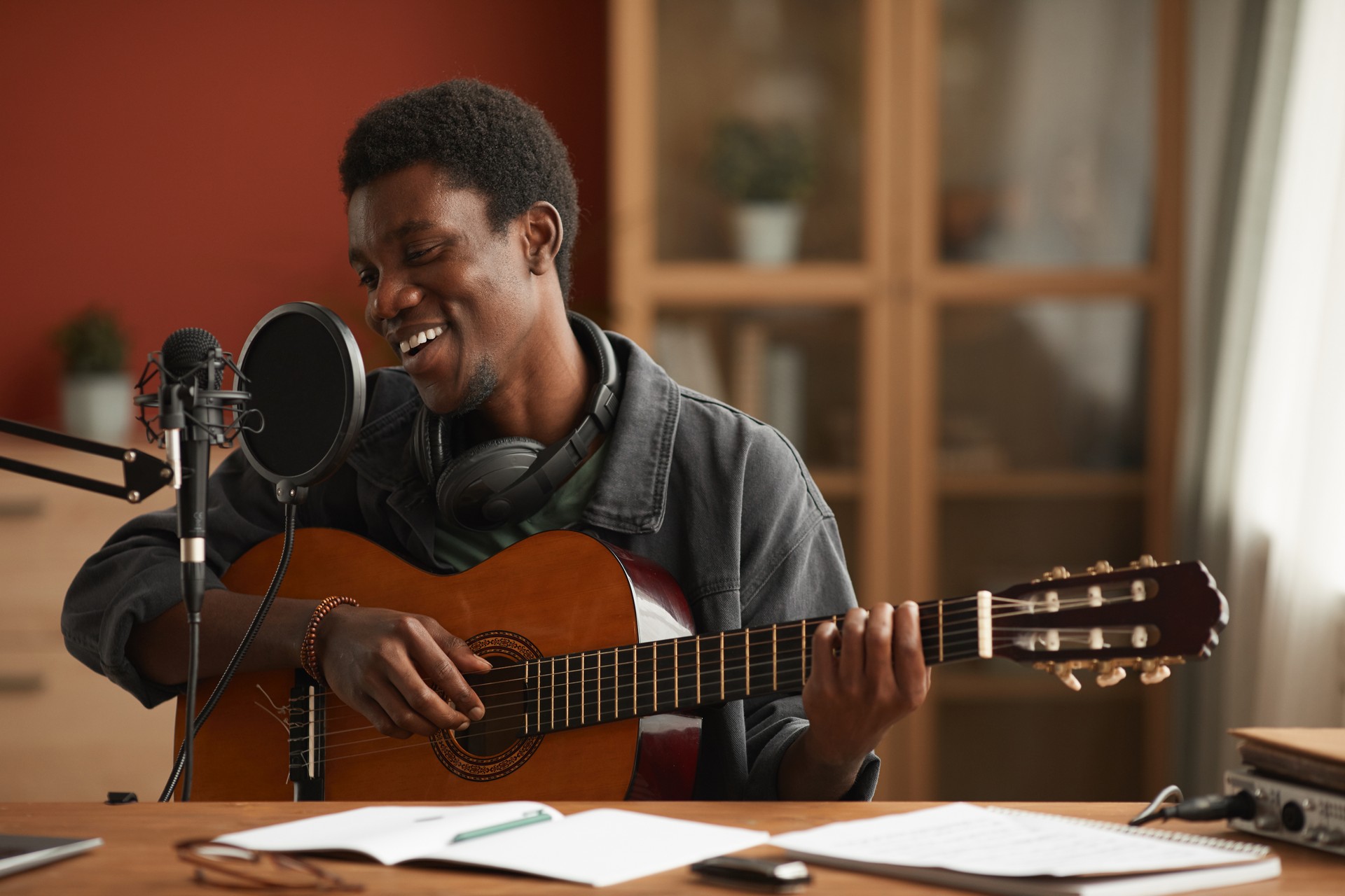 Talented African-American Man Singing at Home